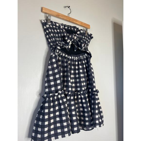 NEW SEA New York Pucker Gingham Cover Up Tie Ruffles Strapless Mini Dress S: XzS - Picture 5 of 8
